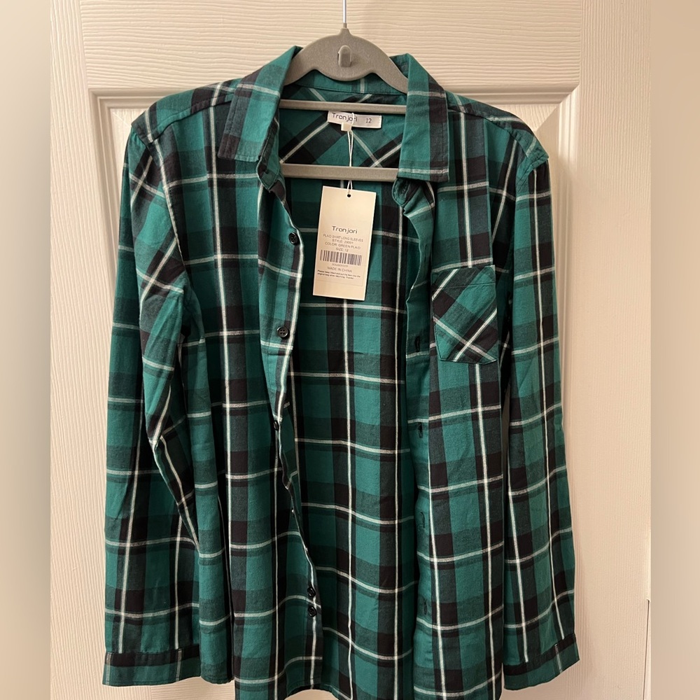 Tronjori Green Plaid Long Sleeve Shirt boys 12